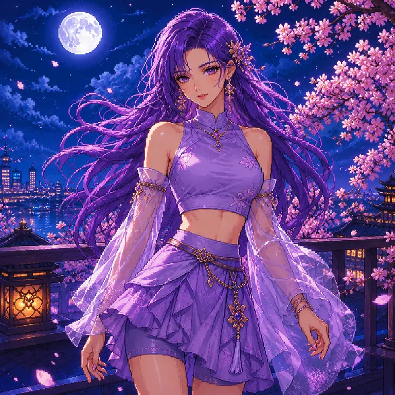 月夜花園人物圖: 像素藝術