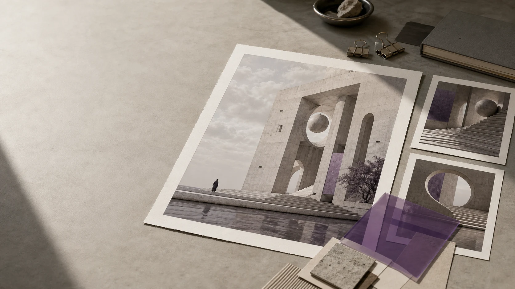 Collage éditorial illustrant la création à partir de texte et d’images de référence